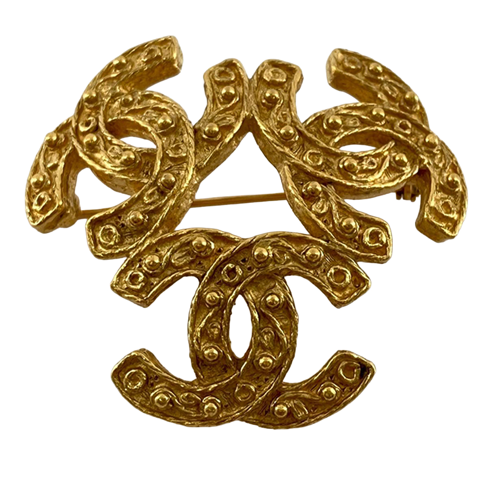 Pre-Loved Chanel Gold Plated Triple CC Pin Brooch